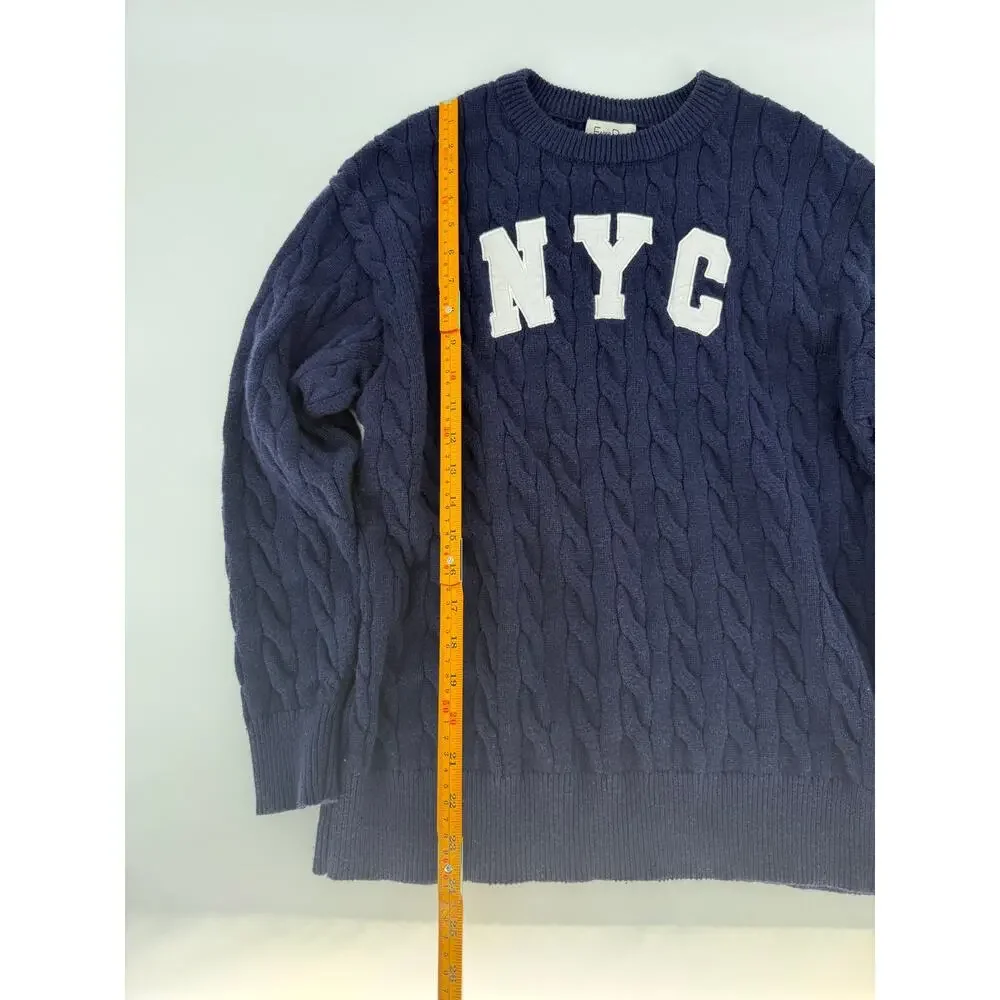 Faded Rose NYC Cable Knit Sweater Women's Medium Navy Blue Crewneck Long Sleeve